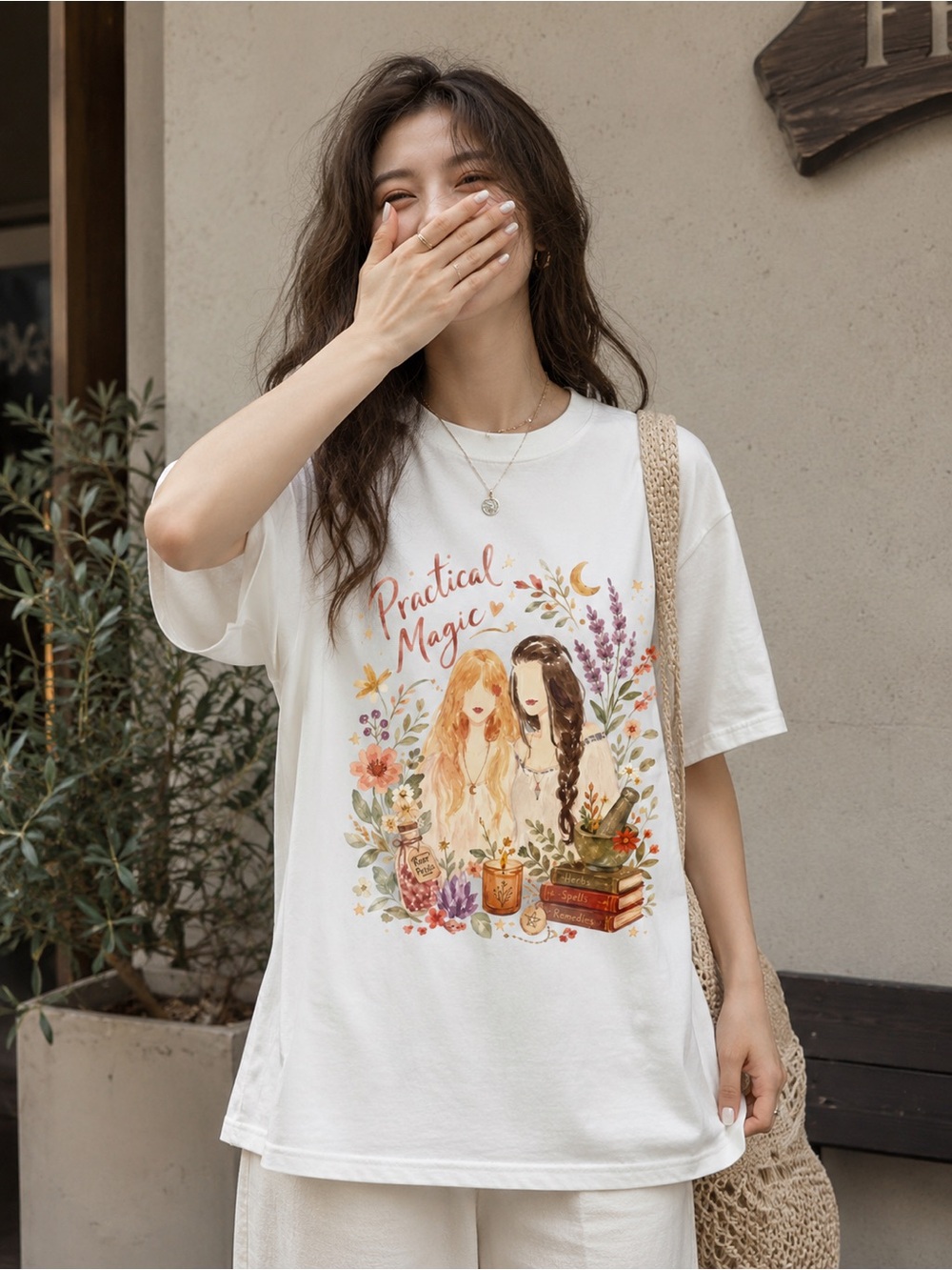 Practical Magic Watercolor Floral Cozy Fall Witch Graphic T-Shirt
